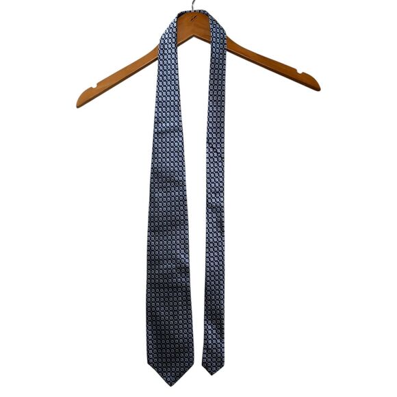 Gianfranco Ferre Silk Tie Blue Silver Geometric Square Pattern Made in Italy - Picture 3 of 10